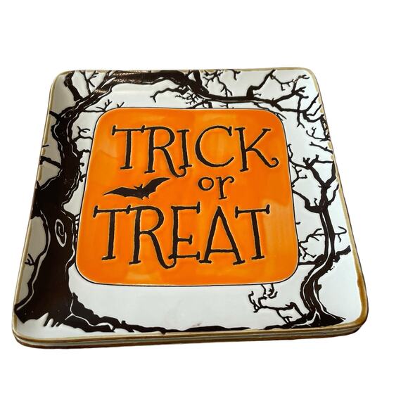 Eli+ Ana TRICK OR TREAT Plate Set of 2 Ceramic 8.75in Spooky Square New - Picture 12 of 13